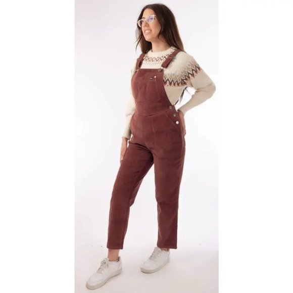 RVCA Pants - RVCA NWT Womens Corduroy Dungarees Overalls Wine Sz 30 Workwear Outdoor GORPCORE